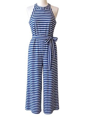 THE ROYAL STANDARD Blue White Striped Jumpsuit Medium Sleeveless